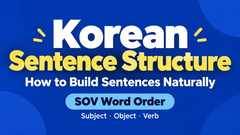Korean sentence structure beginner guide explaining SOV word order, object particles, and sentence-building examples