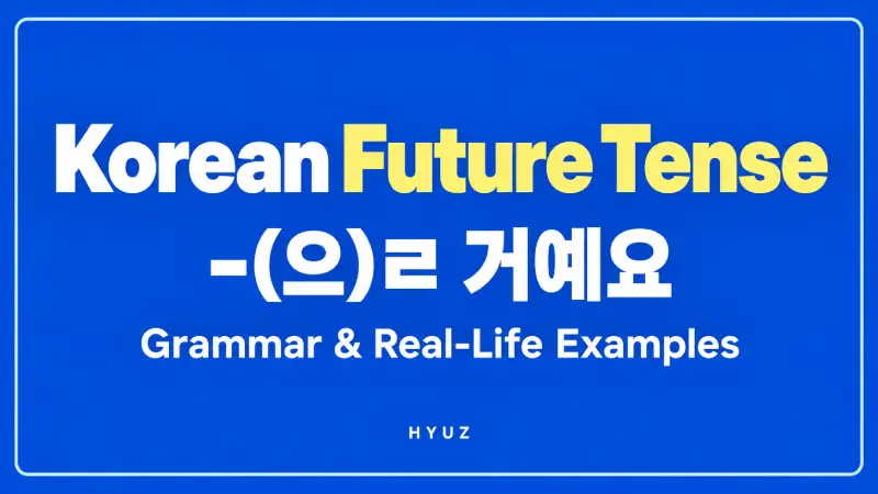 Korean future tense grammar guide explaining -(으)ㄹ 거예요 conjugation, irregular verbs, future plans and predictions