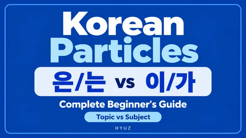Korean particles 은/는 vs 이/가 beginner grammar guide explaining topic and subject markers with sentence examples